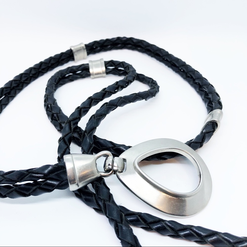 boho western style Black leather Belt with silver - Picture 4 of 5